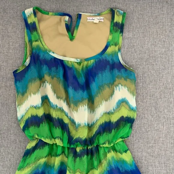 Accidentally In Love Cute Sundress Small Blue Green Scoop Neck Sleeveless Dress - Picture 2 of 13